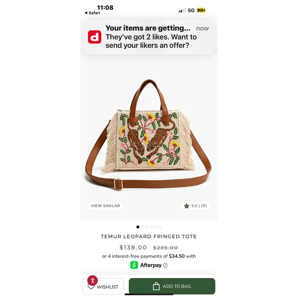 America and beyond cream‎ fringed purse with beaded animals and palm tree